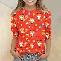 Kids Animal Print Casual T Shirt Crew Neck Three Quarter Sleeve Soft Comfortable Fit Lightweight Fabric for Everyday Wear 150 raudona