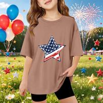 Kids Short Sleeve T Shirt Star Print Top Casual Loose Fit Comfortable Lightweight Summer Tee for Boys and Girls 110