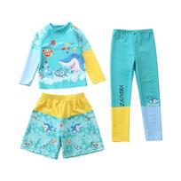 Boys Three Piece Swimwear Set Long Sleeve Rash Guard Swim Shirt Swim Shorts and Swim Leggings Cartoon Print Lightweight Quick Dry XXL žalia