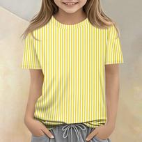 Kids Striped Print Crew Neck Short Sleeve Casual T-Shirt Lightweight Comfortable Soft Fabric Suitable for Daily Wear and Outdoor Activities 110 geltona