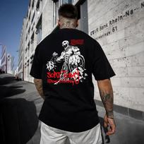 Skull Monster Pure Cotton TShirt Streetwear Gym Muscle Black Tee unisex Fitness Workout Graphic Cool Retro - unisex's Summer Cotton... S įvairiaspalvis