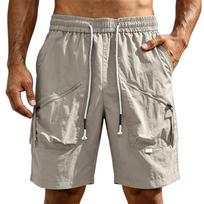 Men's Summer Lightweight Loose Fit Sports Cargo Shorts with Elastic Waistband and Multiple Utility Pockets for Outdoor Activities M chaki