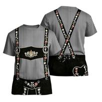 Men's Oktoberfest Vintage Texture Print Short Sleeve T Shirt Loose Fit Casual Summer Daily Wear Top with Graphic Suspenders and Embroidery S žalia