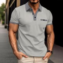 Men's Summer Solid Color Polo Shirt Short Sleeve Casual Breathable Lightweight Cotton Blend Top with Checked Collar and Sleeve Trim XXXL