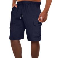 Men Drawstring Waist Elastic Casual Shorts with Cargo Pocket Relaxed Fit Soft Fabric for Everyday Wear Athletic Style XXL tamsiai mėlyna