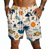 Men's Casual Lightweight Quick Dry Drawstring Shorts with Tropical Leaf Print Five Inch Inseam Beachwear Swim Trunks XXXL žalia