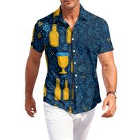 Men's Casual Short Sleeve Button Down Shirt Beer Festival Print Lightweight Breathable Fabric Relaxed Fit Summer Top XXL