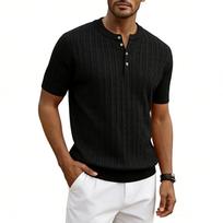 Men's Casual Short Sleeve T-Shirt Ribbed Knit Henley Button Front Lightweight Summer Top for Outdoor Activities and Daily Wear L juoda