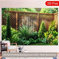 2D Wooden Lattice Fence Backdrop with Garden Shrubs Party Photo Background Banner 47.2x31.5inch/120*80cm