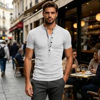 Men’s Casual V Neck Button Front Short Sleeve Shirt Comfortable Lightweight Top for Everyday Wear or Activities XL balta