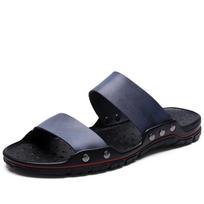 Men's Oversized Non-Slip Genuine Leather Beach Thong Sandals 39 mėlyna