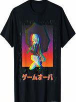 Sad Anime Girl Game Over Glitch Japanese Vaporwave T-Shirt S įvairiaspalvis
