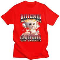 Ballerina Cappuccina Italian Brainrot Meme Tshirt for Unisex Short Sleeves Clothing Summer Loose Oversized 100 Cotton Camisetas S