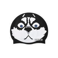 ZOKE Silicone Swimming Cap, Husky Print, Waterproof, Non-Slip, Ear and Hair Protection, 619503204-1 Black&White juoda/balta