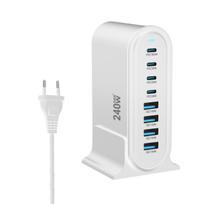 Naujas Greitas Įkroviklis 240W Stacionarus GaN Įkroviklis 8 prievadų C tipo PD Įkroviklis Greitas Įkrovimas 3.0 USB C tipo Greitas Įkroviklis Mobilusis USB Įkroviklis EU Plug balta