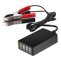 12V/24V į 5V 4 prievadų USB įkroviklis USB įkroviklis daugiafunkcis USB įkroviklis su akumuliatoriaus gnybtu kitiems išmaniesiems telefonams ir planšetiniams kompiuteriams juoda