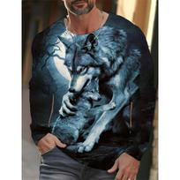 Men's Long Sleeves T-Shirts Animal Wolf Pattern 3D Print Tops Tees Summer Fashion Oversized Unisex T Shirt Men Clothing Pullover S