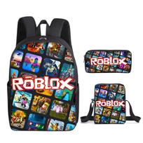 Roblox Retro Cartoon Backpack Set - Trendy 3-Piece Schoolbag for Kids Pencil Case