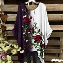 Women's Bohemian Floral Print T-Shirt - Vibrant All-Over Colorful Design, Relaxed Fit Round Neck Woman T-Shirts Popular Clothes 1XL