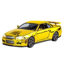 Galvanizuotas 1/32 Nissan Skyline GTR-R34 Sportinio Automobilio Modelis Garsas Šviesa Metalinis Žaislinis Transporto Priemonė Vaikams Berniukams Dovana Miniatiūrinis Automobilis auksas