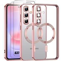 Coque pour Samsung Galaxy A37 5G, Silicone Souple avec Cercle Magnétique Rose - 2 Verres Trempés rožinė