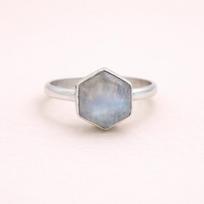 Hexagon Rainbow Moonstone Ring in 925 Sterling Silver, Boho Flashy Gemstone Ring, Handmade Statement Jewelry 4 sidabras