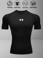 Men's Compression Shirt Quick Dry Gym T-Shirt Minimalist White Dumbbell Print Workout Sportswear S juoda