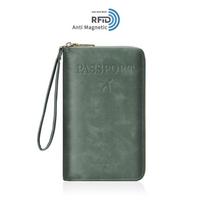 Unisex Passport Holder Cover Rfid Blocking Pu Leather Zipper Travel Wallet Case Wallet Travel Accessories For Men Women žalia