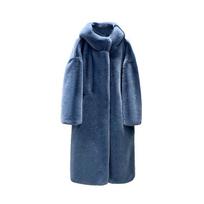 Moterų žieminės audinės kailio pliušinis storas pliušinis laisvas striukė su gobtuvu pastorinto kailio laisvas paltas XS-2XL XXL mėlyna