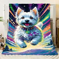 Vibrant West Highland White Terrier Blanket - Fantasy Style Fluffy Fur Dog Illustration with Cheerful Expression, Colorful Colla 75cmx90cm