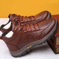 Men's Velvet Leather High-Top Cross-Country Hiking Shoes - Comfortable, Sporty, Winter Casual Style 44