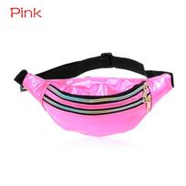 NEW Women Glitter Waist Packs Fanny Pack Pouch Hip Purse Satchel Female Laser Belt Bags Wallet rožinė