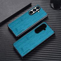 Case for Samsung Galaxy Z Fold 7 6 5 4 3 Fold6 5G Funda Bamboo Wood Pattern Leather Phone Cover for Samsung Z Fold 7 Case Galaxy Z Fold7 žalsvai mėlyna