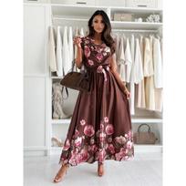 2025 New Simple Floral Tie-Waist Dress Small vyno raudonos spalvos