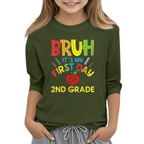 Unisex Back to School Graphic T Shirt Crew Neck Three Quarter Sleeve Casual Tee for Kids and Teens Suitable for Daily Wear and School Activities 160
