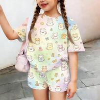 Kids Casual Short Sleeve Top and Shorts Set Animal Print Comfortable Summer Outfit Lightweight Soft Fabric Breathable Design 120