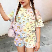 Kids Casual Short Sleeve Top and Shorts Set Lightweight Comfortable Soft Fabric Animal Print Summer Outfit for Boys and Girls 120