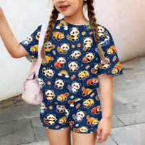 Kids Casual Short Sleeve Top and Shorts Set Animal Print Lightweight Comfortable Summer Outfit for Boys and Girls 110 mėlyna