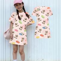 Girls Loose Fit Short Sleeve Dress Lightweight Round Neck Casual Dress with Animal Print Pattern for Kids Summer Wear 150 rožinė
