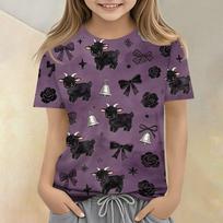 Kids Animal Print Crew Neck Short Sleeve T Shirt Casual Loose Fit Top Soft Comfortable Fabric Suitable for Everyday Wear 100 juoda