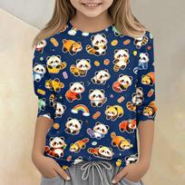 Kids Animal Print Crew Neck Three Quarter Sleeve Casual T Shirt Soft Fabric Lightweight Breathable Comfortable Fit 130 mėlyna