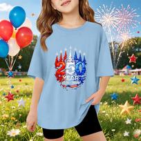 Kids Short Sleeve T-Shirt Independence Day Graphic Tee 250 Year Celebration 1776 to 2026 Commemorative Print Casual Top for Boys and Girls 130 mėlyna