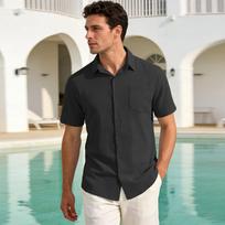 Men's Linen Short Sleeve Shirt Casual Button Down Shirt with Spread Collar Lightweight Breathable Fabric Summer Shirt M juoda