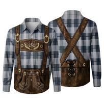 Men’s 3D Printed Plaid Long Sleeve Shirt with Vintage Pattern Relaxed Fit Button Down Collar for Festivals Parties and Outdoor Activities XL