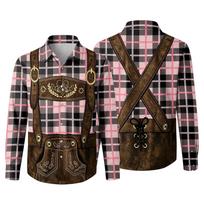 Men’s 3D Printed Oktoberfest Loose Fit Turn Down Collar Long Sleeve Shirt Vintage Casual Breathable Top for Commuting Outdoor Festival Party XL rožinė