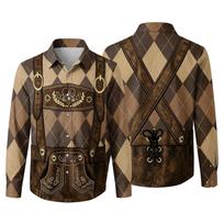 Men's 3D Printed Plaid Long Sleeve Button Down Shirt with Vintage Suspender Design for Festival Casual Outdoor Party Wear XXL žalia