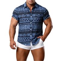 Men's Casual Short Sleeve Button Down Shirt Printed Collar Lightweight Breathable Vacation Sport Shirt Summer Beach Shirt M mėlyna