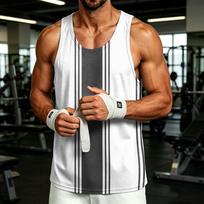 Men's Casual Outdoor Sports Tank Top Sleeveless Round Neck Vest with Vertical Stripe Print Lightweight Breathable Fabric M juoda