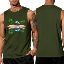 Men Sleeveless Tank Top Tropical Beach Print Summer Casual Loose Fit Muscle Shirt Lightweight Breathable Sleeveless Vest for Outdoor Activities S