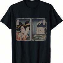 Funny Memes Gifts unisex unisex S Retro Japanese Art Graphic Angry Lady Yelling At Cat Meme Unisex-Youth T-Shirt Black Small S įvairiaspalvis